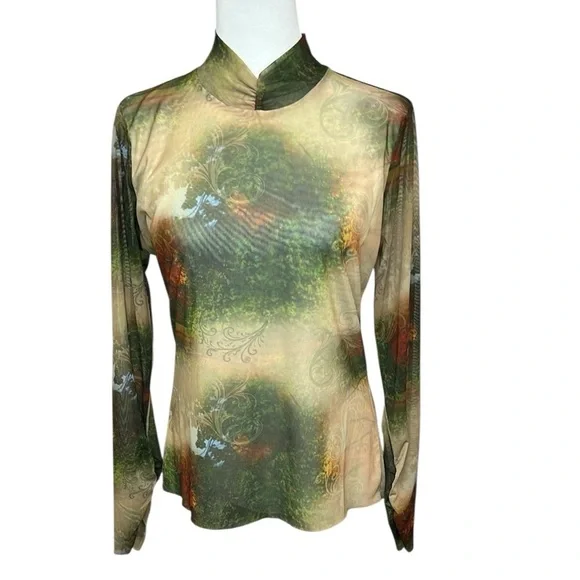 Mesh Printed Semi Sheer Blouse - Picture 1 of 5